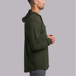 Camiseta personalizada de algodón con bolsillo de canguro ajustada para hombre, moda verde oliva, manga completa, con capucha - Product Image 3