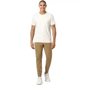 Pantalon en coton uni pour homme, taille élastique, décontracté, léger, respirant, coupe droite, beige, pour le printemps - Product Image 1