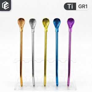Pajita de titanio puro antibacteriana ultraligera reutilizable para yerba mate con logotipo personalizado, pajita metálica reutilizable para té mate - Product Image 1