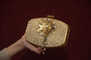 Handcrafted Mother of Pearl <b>Clutch</b> with Gold Mesh Frame Floral Metal Motif Pearl Tassel Luxury Evening <b>Wedding</b> <b>Bag</b> - Product Image 3