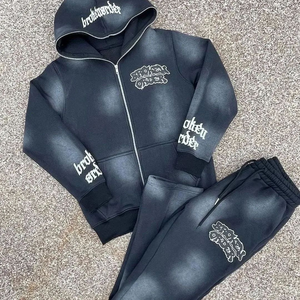 Ensemble de survêtement de qualité supérieure 100% coton, coupe évasée, séchage rapide, respirant, poids lourd pour adultes, logo personnalisé imprimé pour l'hiver - Product Image 5