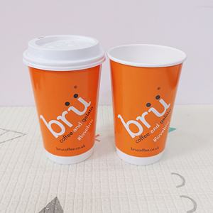 Gobelets en papier personnalisés jetables à double paroi en kraft blanc recyclable avec logo imprimé 8oz 12oz 16oz 20oz pour café, thé, boissons gazeuses avec couvercle - Product Image 1
