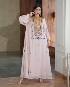 ชุดเดรสหรูหราแบบ 2 ชิ้นสำหรับผู้หญิงมุสลิม ดีไซน์เรียบง่ายประดับลูกปัด ชุดคลุมมุสลิมสำหรับงานปาร์ตี้ งานแต่งงาน ตกแต่งด้วยลายปักแบบเปิด - Product Image 6