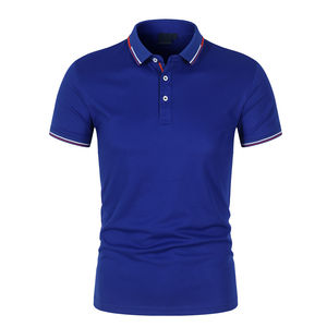 Couleur bleue plaine col rabattu polos Pakistan fait hommes 100% coton, manches courtes anti-rides hommes t-shirts polo - Product Image 1