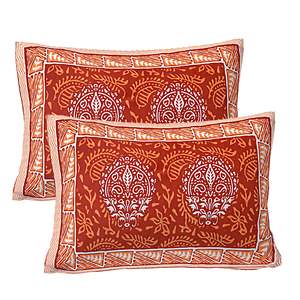 Brick Red Ethnic Printed 100% Cotton Double Bedsheet with 2 Pillow Covers <b>King</b> <b>Size</b> <b>Sheets</b> Massage Feature 3-Piece Set (ADB1470) - Product Image 3