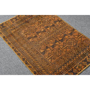 Auténtica Alfombra Turca Vintage de 1.6 x 2.5 pies, Diseño de Patchwork Marrón Naranja, Clásica, de Gran Tamaño, Tejido Plano de Lana, Ecológica, de Látex - Product Image 4