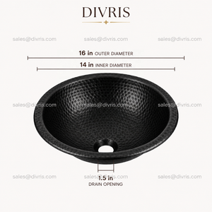 Évier de cuisine DIVRIS DRC-2006, fait main, en aluminium noir mat, rond, à cuve unique, à poser sur le comptoir, design industriel, un trou, 16 pouces - Product Image 2