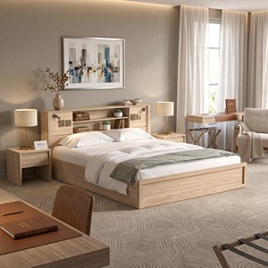 Lit plateforme moderne 2272 King Size avec tête de lit à rangements superposés et étagère centrale, mobilier de chambre principale - Product Image 1