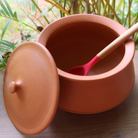 Pot à Biryani Classique en Terre Cuite Écologique, Ustensile de Cuisson en Céramique de 4 Litres Grande Capacité pour Usage Domestique et Professionnel, Pré-assaisonné, Compatible Gaz
