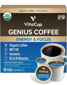 VitaCup Organic Genius Keto Coffee Pods Dark Roast, Bold, Smooth, Single Serve Pod Compatible w/Keurig K-Cup Brewers, 16 Ct - Product Image 5