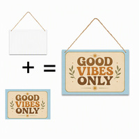 Décoration Murale en Bois « Good Vibes Only » 30x20cm, Panneau Paysage en MDF avec Corde de Jute, Typographie Rétro Vintage, Phrase Décorative pour la Maison