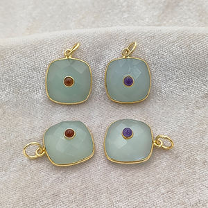 Bezel Aqua Calcedony avec pendentif à breloques en pierres précieuses grenat | 14k plaqué or bricolage faisant des breloques | Pendentifs en pierres précieuses en gros - Product Image 3