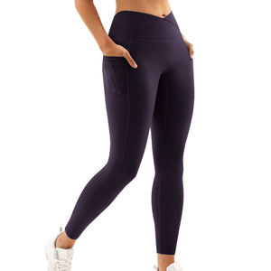 Vêtements de sport pour femmes Logo personnalisé à la mode Leggings de yoga rouges rayures blanches poches Legging survêtement pantalon solide pour femmes - Product Image 6