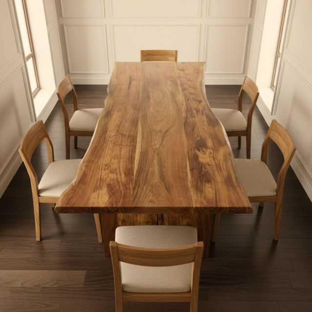 Solid Acacia Live Edge Farmhouse Dining Table Handmade Eco-Friendly Wooden Legs Home & Hotel Use 6-Seater Dining Room Furniture