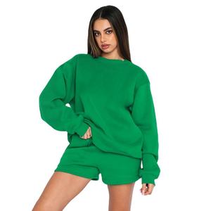 Womens Brown Solid Crew Neck Oversized <b>Sweatshirt</b> and Shorts Set <b>Long</b> Sleeve Casual Streetwear Activewear OEM ODM Wholesale - Product Image 4