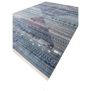 Tapis en laine et soie de bambou noué à la main à motif géométrique bleu Freedom Manchaha pour la décoration de la maison et du salon - Les-8267 - Product Image 2