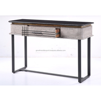 Table d'étude en bois de manguier avec dessus en marbre noir et console à 2 tiroirs Mobilier de bureau design de luxe du milieu du siècle Prix abordable