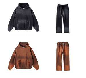 Chándales para hombre, chaqueta para hombre, Conjunto de jogging de algodón personalizado, Sudadera con capucha de lavado ácido Unisex, ropa deportiva de 2 piezas, ropa de calle informal - Product Image 3