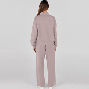 Customized Logo Lounge Sets for Women Sweat Suits 2 Piece Outfits 2025 Fall Drawstring Sweatshirt Wide Leg Sweatpants Tracksuit - Product Image 3