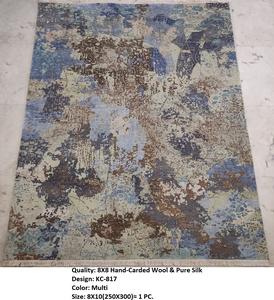 พรมขนสัตว์ผสมไหมถักมือ Planet Arts HKR007 ขนาด 8x8 ลายดอกไม้ ป้องกันการลื่น ขนยาว คุณภาพจาปุร มีสินค้าพร้อมส่ง ราคาโรงงานอินเดีย - Product Image 3
