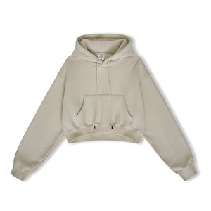 Ventes en gros de sweats à capuche pour femmes en coton surdimensionné et personnalisés, sweats à capuche et sweat-shirts courts - Product Image 2
