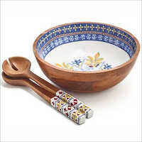 Nouveau bol de service de luxe en bois de manguier fait à la main fabricant et exportateur conception personnalisée bol de service à salade en bois rond fournisseur - Product Image 2