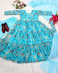 Prêt-à-porter haut Georgette femmes indien traditionnel longue robe Dupatta ensemble impression numérique travail entièrement cousu Occasions spéciales - Product Image 6