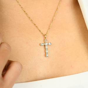 Calidad Premium March Birthstone Oval Cut Aquamarine Cross Pendant 14K Solid Yellow Gold Venta caliente Faith Religious Jewelry - Product Image 2