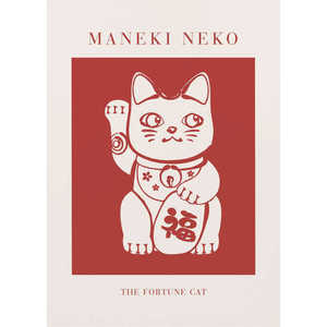 <b>Red</b> Maneki-Neko Cat Feng Shui Style Still Life Design Made of Durable <b>Paper</b> - Product Image 3