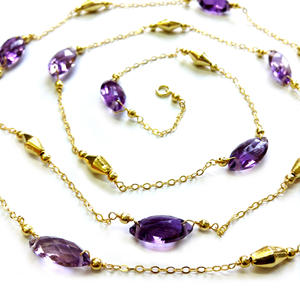 Everyday Wear 925 Sterling Silver <b>Gold</b> Plated Amethyst Gemstone Fashionable Ladies Long Chain Necklace - Product Image 2