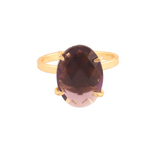 Simple Design Oval Gemstone <b>Ring</b> Checker Cut Purple Amethyst <b>Quartz</b> Adjustable <b>Ring</b> 18k Gold Plated Unisex Wear Stacking <b>Rings</b> - Product Image 3
