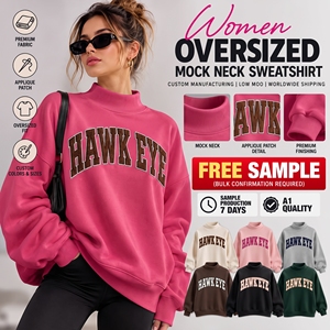 Sweat-shirt personnalisé de haute qualité en molleton de coton doux et épais avec broderie de patch, col montant et épaules tombantes pour femme - Product Image 1