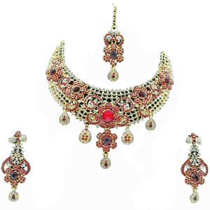 Indian Royal Copper Zircon Gold Plated Bridal Jewelry Set Women Wedding & Party Traditional Elegance Regal Finish - Product Image 1