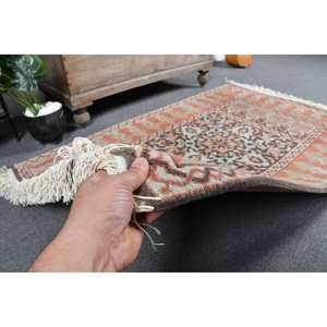 Alfombra turca Vintage clásica naranja Beige 3,3X4,9 pies Patchwork Alfombra de lana respaldo de látex para decoraciones de sala de estar - Product Image 3