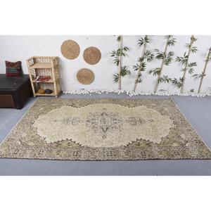 พรมวินเทจขนาด 5.5x9.2 ฟุต พรมตุรกีขนาดใหญ่ พรมขนสัตว์ลายสัตว์สีน้ำตาลเบจ - Product Image 2