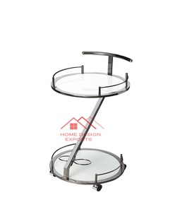 Mobilier de cuisine doré Chariot de service à vin de luxe en verre avec roues Organisateur de chariot en acier inoxydable - Product Image 3