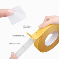 Ruban adhésif double face avec doublure jaune, adhésif acrylique thermofusible, facile à déchirer, pour lamination de mousse, emballage personnalisé OEM
