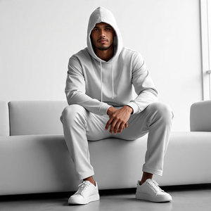 Traje de jogging de pierna ancha para Hombre | Sudadera con capucha de lana lisa con pantalones de Jogger holgados conjunto de chándal | Pantalones de pierna ancha con Sudadera con capucha de dos piezas - Product Image 5