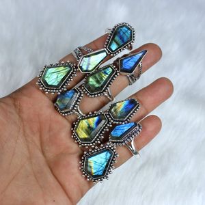 Natural Multi <b>Labradorite</b> Gemstone <b>Rings</b> Jewelry Beautiful Quality Coffin Shape <b>Labradorite</b> Jewelry for Retail - Product Image 1