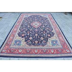 Alfombra vintage extragrande de 9.5x15.8 pies (291x481 cm), alfombra turca azul con lunares - Product Image 1