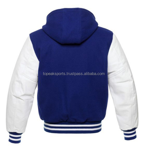 Blouson universitaire personnalisé OEM 2026 en laine bleue avec manches respirantes chauffantes sur le devant, 100 % haute qualité, faible MOQ, mode hiver, à capuche - Product Image 2