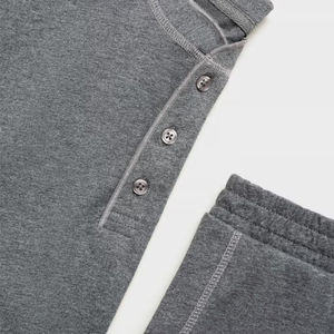 Paquete de pijama de algodón 100% personalizable, chándal de estilo pesado, patrón sólido transpirable, conjunto gris lavado de invierno de larga duración - Product Image 5