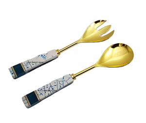 Wholesale Golden Plated with Resin Handle Stainless Steel Mixing & Cooking Salad Flat Server <b>Serving</b> <b>Spoons</b> - Product Image 1