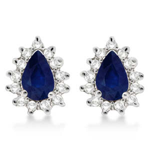 Boucles d'oreilles en or blanc 14 carats avec saphir bleu et diamant 1,10 ct - Product Image 1