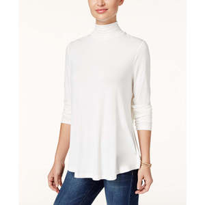 JM Collection <b>Women's</b> Thin <b>Long</b> <b>Sleeve</b> Knit Turtleneck <b>Top</b> Casual Print Ivory <b>White</b> Sizes Medium for Autumn Winter Spring - Product Image 1
