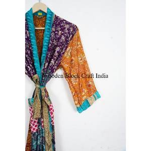 Kimono de Seda Pura de Diseñador, Estampado Sólido, Largo hasta la Rodilla, para Fiestas, Cintura Natural, Ecológico, Lavable, de Alta Calidad, para Exportación - Product Image 3