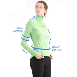 Léger imperméable coupe-vent coupe ajustée à manches longues col montant couleur unie Fitness veste respirant séchage rapide Yoga vestes - Product Image 3