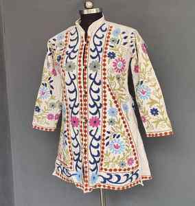 Veste longue vintage style banjara, robe tribale bohème multicolore broderie suzani lourde taille libre plus coton pour le confort - Product Image 4