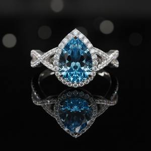 แหวนเงินแท้ทรงลูกแพร์ประดับพลอยบลูโทปาซธรรมชาติสำหรับผู้ชาย สไตล์วินเทจ  ตัวเรือนแบบ Prong Setting  รับรองโดยผู้เชี่ยวชาญ  เหมาะสำหรับเป็นของขวัญวันครบรอบ - Product Image 1