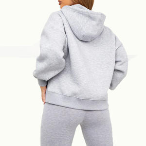 Sweat-shirt à capuche long en pur coton respirant pour femme, avec logo personnalisé, coupe ample et épaisse, tricoté, printemps automne hiver - Product Image 2